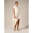 thumbnail image 3 of Beige Asymmetrical Drape Mini Dress With High Mock Neck And Short Sleeves Elegant Evening Guest Wear, 3 of 5