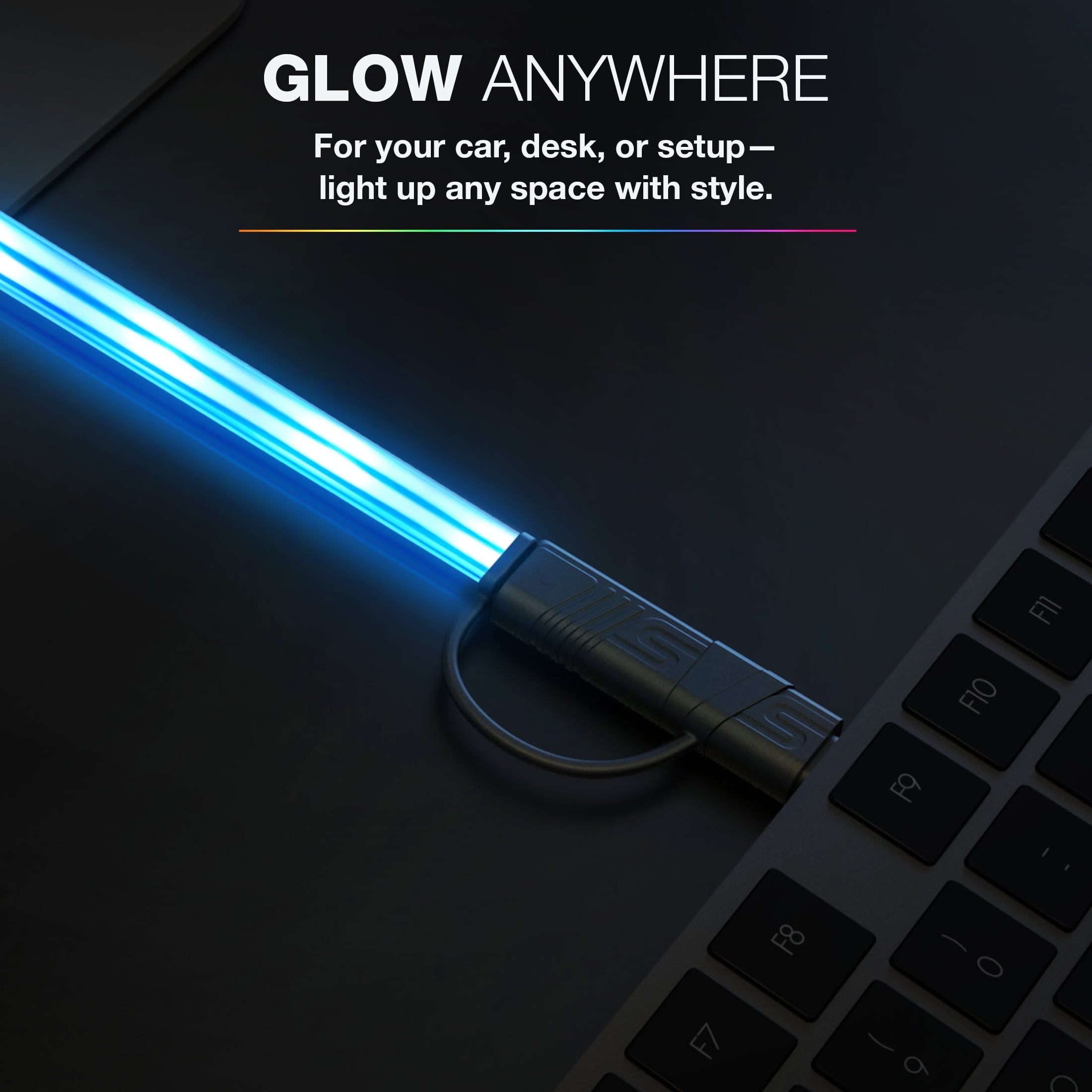 TYPE S Charge & Glow LED Charging Cable, USB-A to USB-C with Lightning Adapter, 3 FT, 10+ Light Modes with Touch Button Control, AC535224