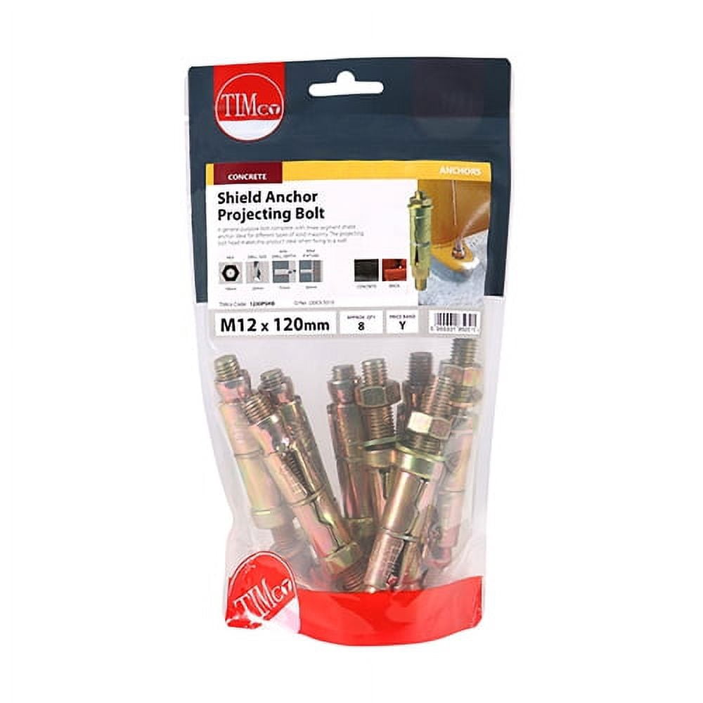 Timco - Shield Anchor Projecting Bolts - Yellow (Size M12:30P (M12 x 120) - 8 Pieces)