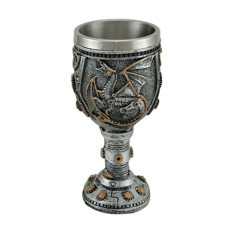 Replacement Glass Liner - Silvered Steampunk Dragon and Gears Goblet w/Stainless Steel Liner