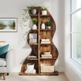 thumbnail image 4 of Tribesigns 5-Tier Corner Shelf, Modern Wavy Corner Bookshelf for Small Space, Living Room, Bedroom (Brown), 4 of 7