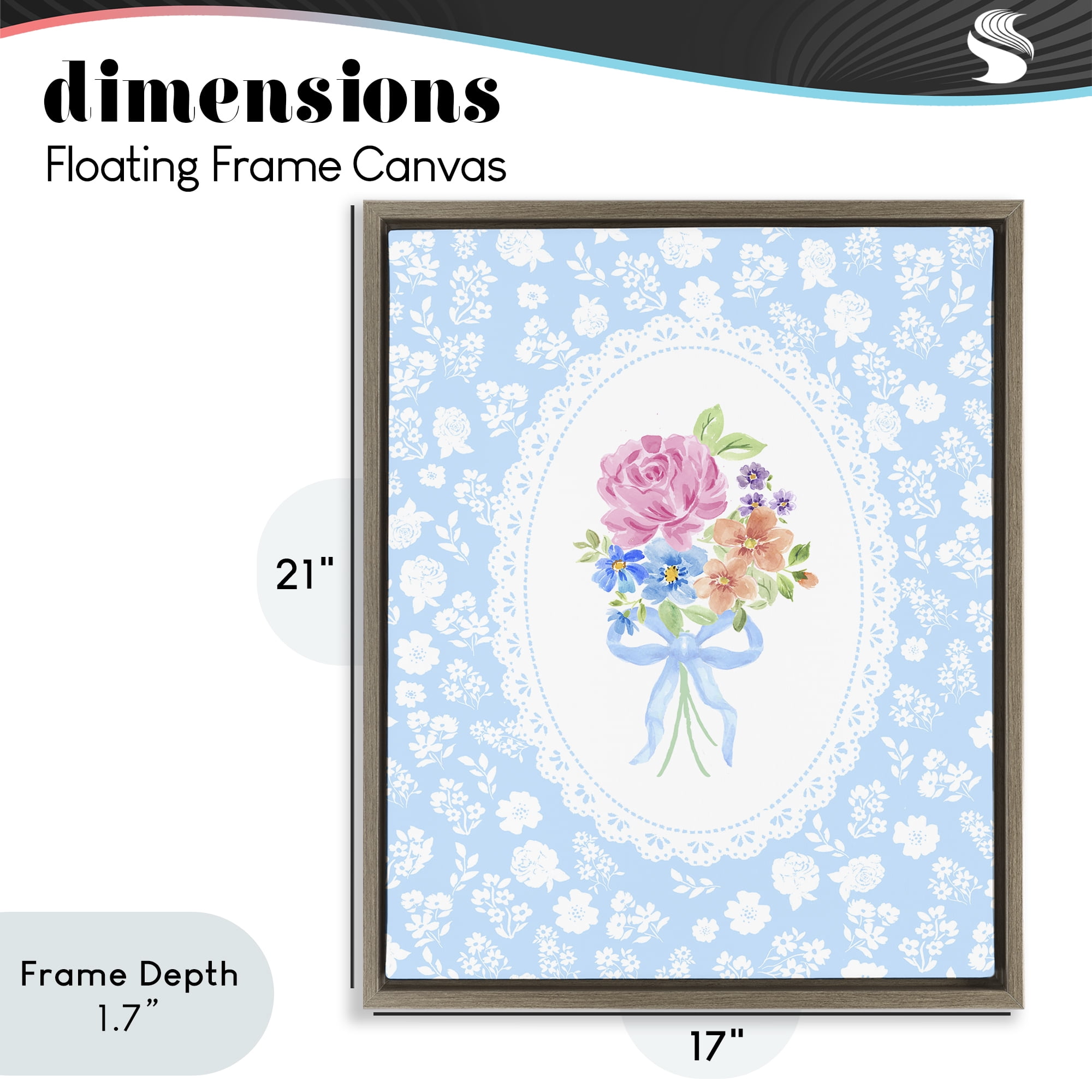 Stupell Industries Blue Feminine Bouquet Brown Framed Floater Canvas Wall Art, design by Corinne Haig