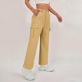thumbnail image 5 of Casual Loose Fit Cargo Pants for Women High Waisted Straight Wide Leg Trousers with Functional Pockets for Daily Outdoor Outfits Yellow S, 5 of 5