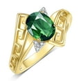 thumbnail image 4 of RYLOS Rings for Women 14K Yellow Gold Greek Key Designer Ring 9X7MM Gemstone & Diamond Ring September Green Sapphire Jewelry  Size 10, 4 of 8