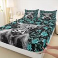 thumbnail image 4 of jejeloiu Teal Rose Cow Full Size Sheets Kids,Western Print Bed Sheets,4-Piece, 4 of 6