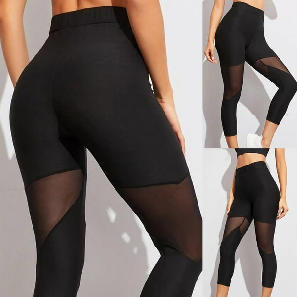 Yoga Pants for Women High Waisted Mesh Black Non See-Through Full-length  Leggings for Yoga Running 