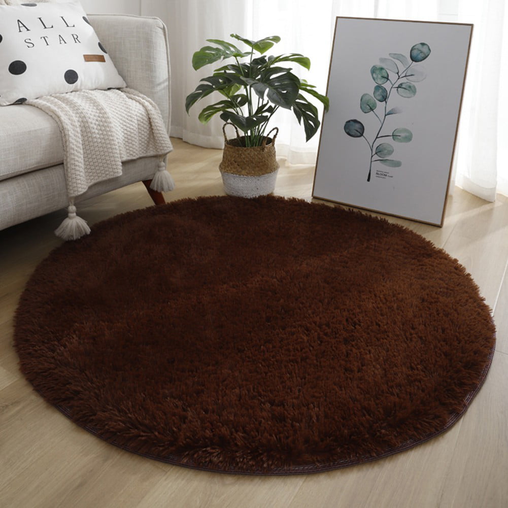 Modern Shaggy Rug Stylish Brown High Pile Mat Long Pile Beige Chequered Carpet 