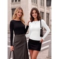 thumbnail image 5 of MOYIKO Boat Neck Long Sleeve Shirt for Woman Slim Fitted Black T Shirts Basic Ribbed Knit Tees Tight Tops, 5 of 7