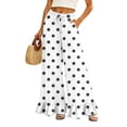 thumbnail image 3 of Heart & Polka Dot Print Wide Leg Pants - Ruffle Hem High Waisted Palazzo Trousers with Pockets, Drawstring Casual Lounge Pants Light Gray L, 3 of 7