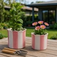 thumbnail image 3 of Ceramic Scalloped Striped Flower Pots for Home Decor - Decorative Planters for Indoor and Outdoor Plants - Plant Pots for Living Room and Garden Decor - Set of 2, 7", 6", Pink & White, 3 of 14