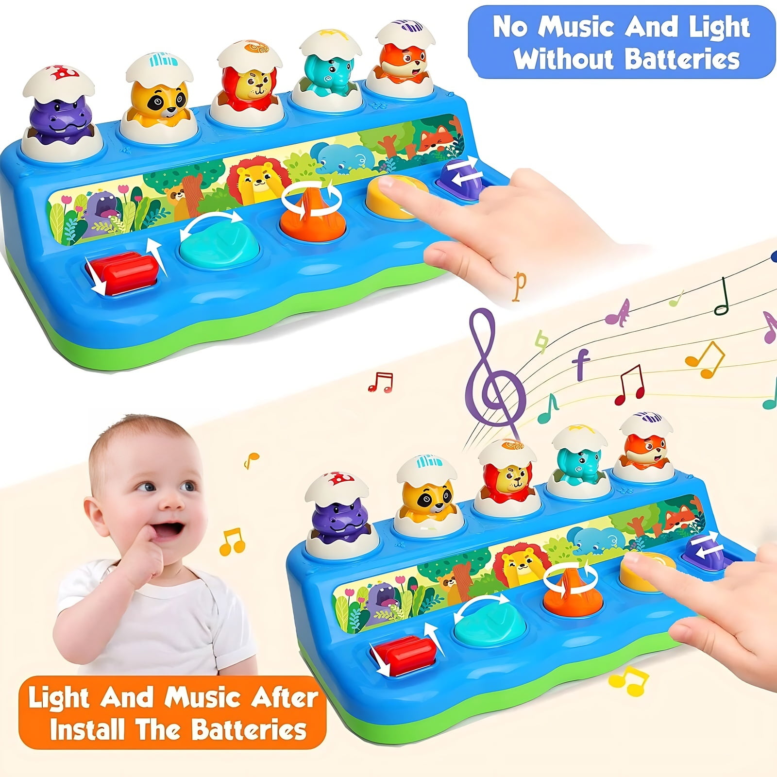 Wanonoo Interactive Pop Up Toys for 1 Year Old Boys Girls Birthday Gifts, Montessori Cause and Effect Toys, Early Learning Musical Baby Toy 6-12 Months, Sensory Toys for Infant Baby 9-12-18 Months