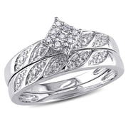 Everly Women's 1/10 Carat T.W. Round-Cut Diamond Bridal Engagement Anniversary Set Ring in Sterling Silver with Diamond on Band and Shared Prong Setting (G-H-I, I2-I3)