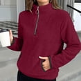 thumbnail image 4 of Womens Quarter Zip Pullover Sherpa Fleece Sweatshirt Oversized Zip Up Half Zip Seater Cozy Fuzzy Outerwear Pocket, 4 of 6