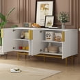 thumbnail image 3 of 60" Accent Storage Cabinet, Modern Elegant Sideboard with 4-Door, Gold Metal Handle and Legs, Buffet Cabinet for Dining Room, Living Room, Bedroom, Hallway, White, 3 of 9