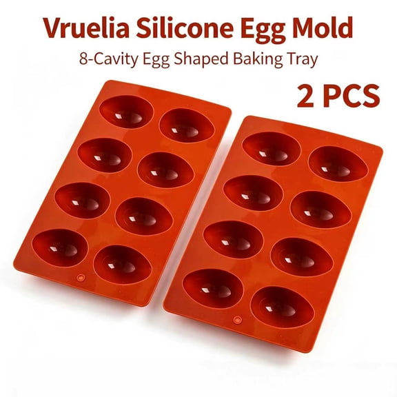 Vruelia Silicone Egg Molds - 8-Cavity Egg Shaped Baking Pan for Chocolate, Candy, Soap & Cake Decorating - Easter Egg Tray for Peanut Butter, Muffins & DIY Crafts