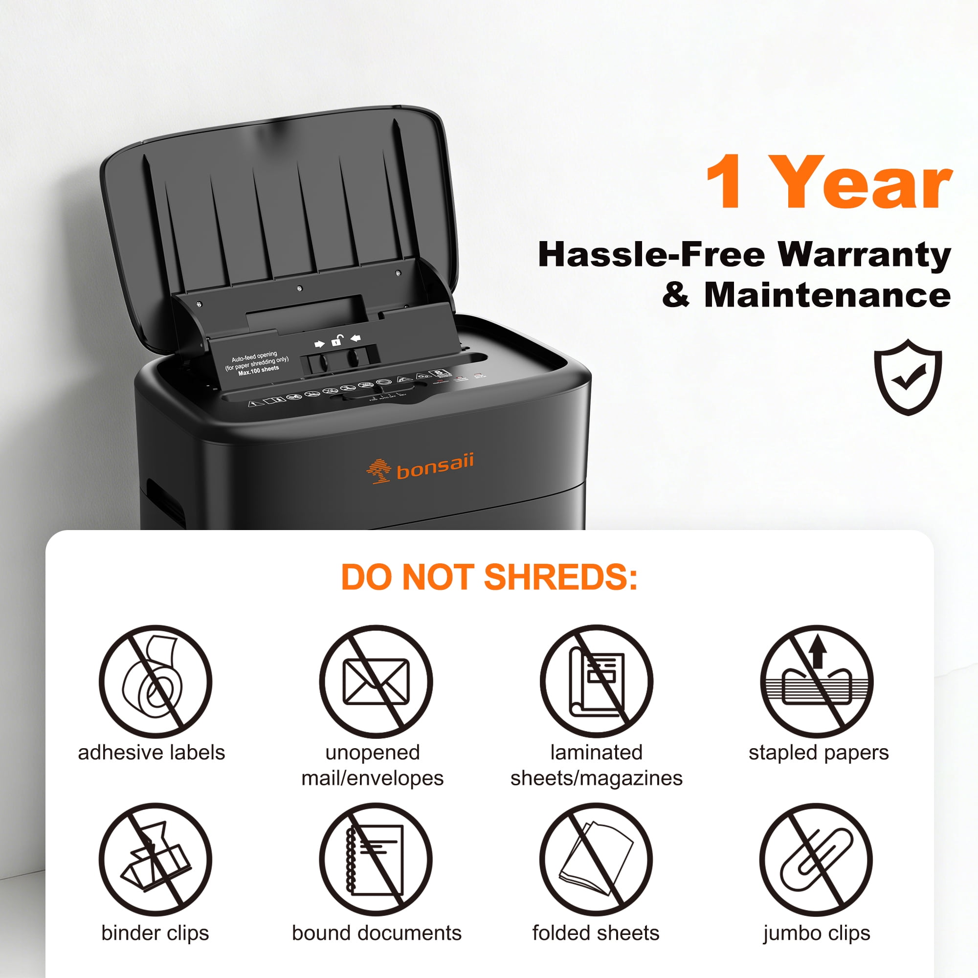 Bonsaii 100-Sheet Auto Feed Micro-Cut Paper Shredder, P-4 High Security Heavy Duty Shredder with 4.2-Gallon Pull-Out Bin,Black