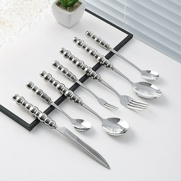 Juego de cubiertos de acero inoxidable con asas de perla cerámica - Combinación de cuchillo, tenedor, cuchara y cocina estilo occidental para comer y regalar