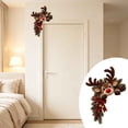 thumbnail image 5 of Diceymbol 9.84 Inch Christmas Reindeer Door Frame Corner Decoration, Rudolph Style Doorway Decor with Red Bow Bells Evergreen Pinecones and Berries for Home, 5 of 5