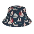thumbnail image 3 of Daiia Sailboat And Wave Pattern Bucket Hat - Trendy Cotton Sun Hat for Beach, Golf, Fishing - Fun Outdoor Vacation Boonie for Men and Women, 3 of 9
