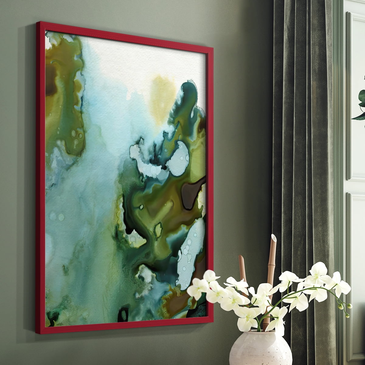 Water and Earth I Framed Print in Red Solid Wood 8 x 10 Framed Print