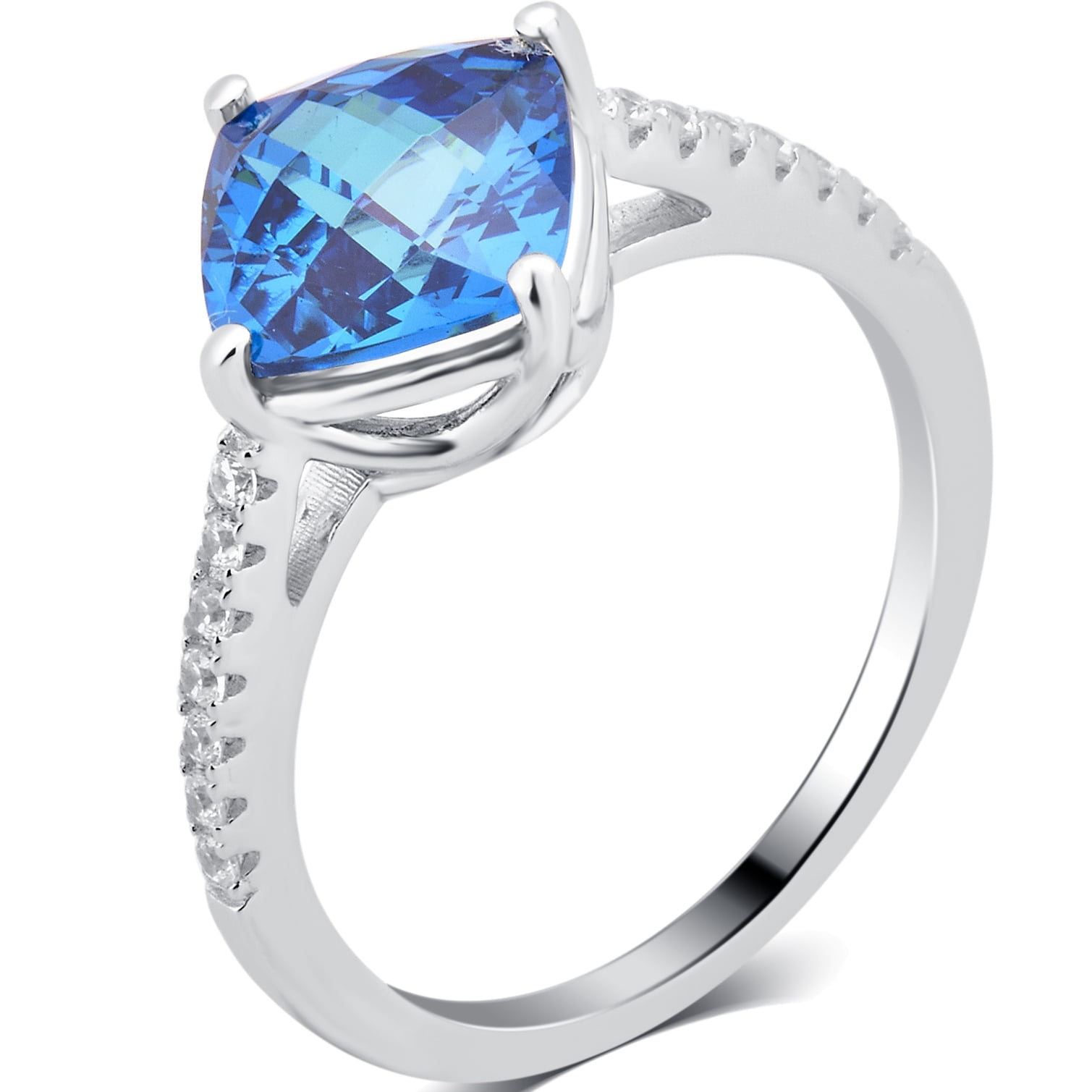 Arista 3 7/8 Carat T.W Created Swiss Blue and Cubic Zirconia Women's Engagement Ring in Sterling Silver