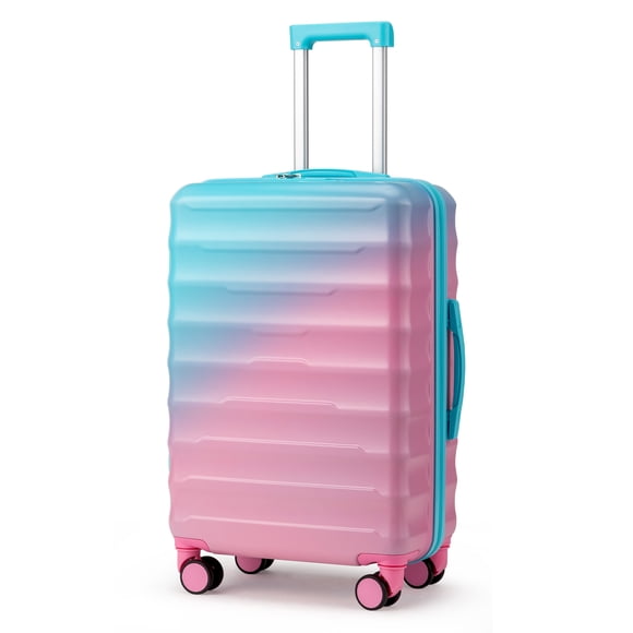 Ktaxon 24" Luggage with Hardside Spinner Wheels, Checked-Medium TSA Look Suitcase, Green Pink Gradient