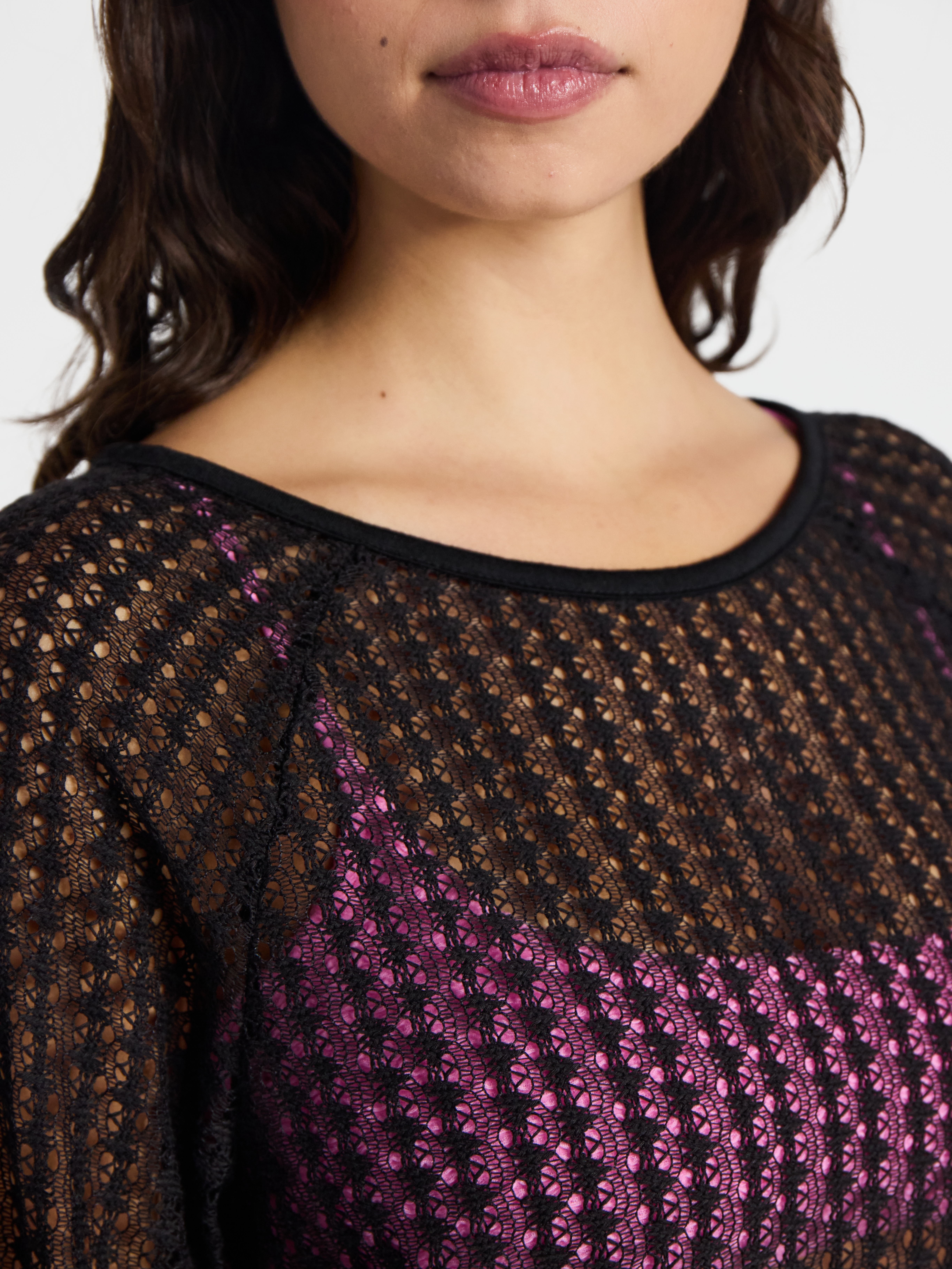 No Boundaries Crochet Raglan Dress Swim Coverup with Long Sleeves, Women's