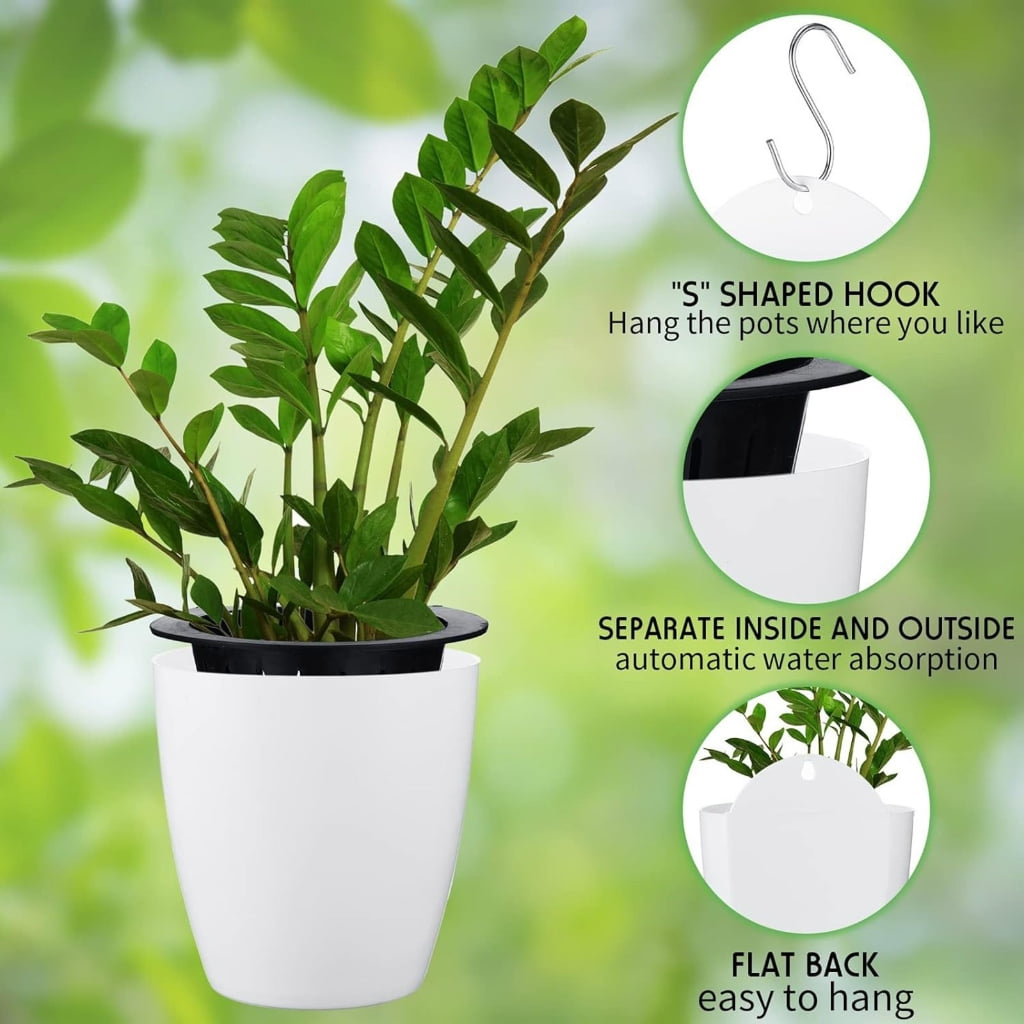 SelfWatering Wall Hanging Planter for Small Spaces and Home Gardening Effective Planting Pot for Balcony with S Hook