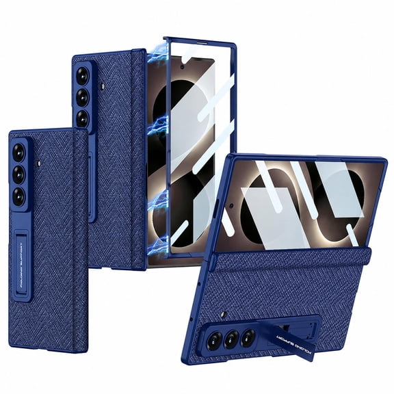 Sanwo for Samsung Galaxy Z Fold 8 Ultra Case, PU Leather Magnetic Hinge Protection Cover with Built-in Screen Protector and Foldable Kickstand,Blue