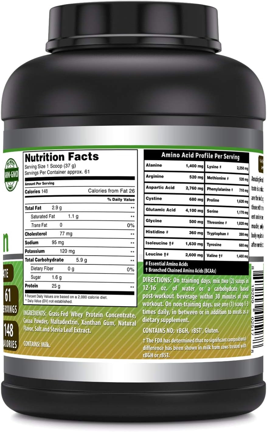 Amazing Formulas Grass-Fed Whey Protein 5Lbs Supplement | Chocolate Flavor | 61 Serving Per Unit | 25 Gram Protein per Serving | Made in USA