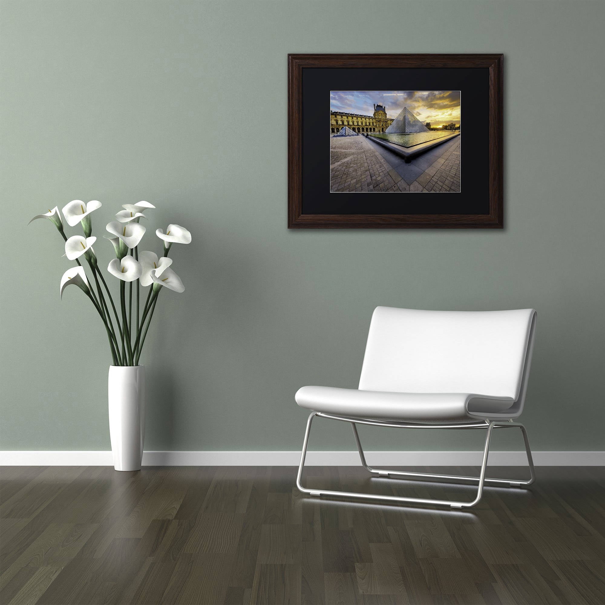 Trademark Fine Art "Geometry of the Louvre Museum" Canvas Art by Mathieu Rivrin, Black Matte, Wood Frame