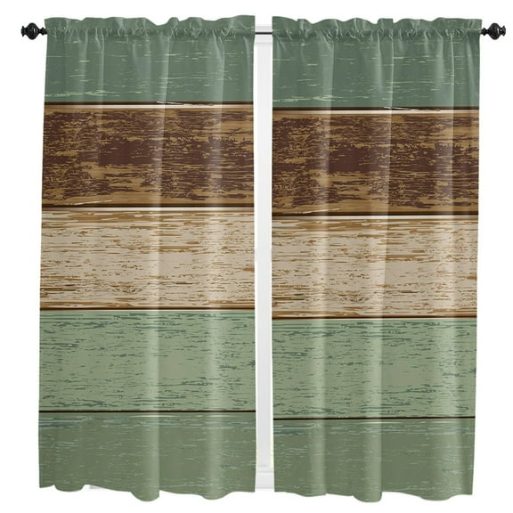 Faux Wood Grain Vintage Sage Green Curtain Home Decoration Living Room Short Curtains Window Treatments For Kitchen Bedroom