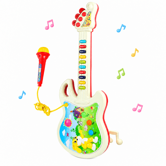 Toddler Guitar and Microphone Toys, Pretend Play Musical Instruments Toys for Age 2 3 4 5 6 Girls Boys, Light and Sound Gifts