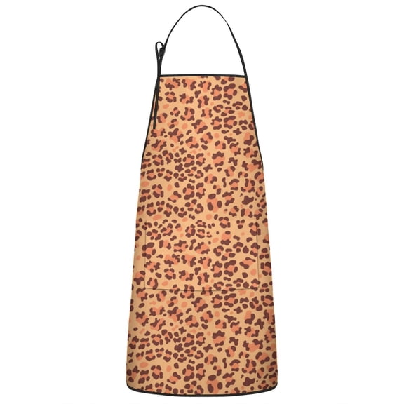 Leopard Print Adjustable Waterproof Apron for Adults 33x27 Inch – Cooking Apron with 2 Large Pockets, Durable Polyester Bib for Kitchen, Baking, BBQ, and Home Use