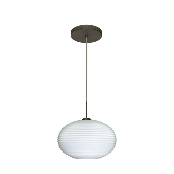 1JT-491207-BR-Besa Lighting-Pape 10-One Light Cord Pendant with Flat Canopy-10.25 Inches Wide by 6.88 Inches High-Bronze Finish-Opal Ribbed Glass