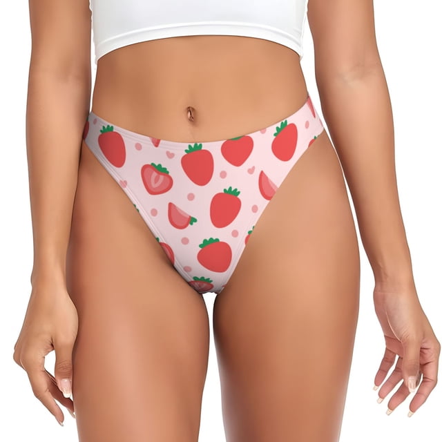 Fotbe Strawberry Tanga Sin Costuras para Mujer con Estampado – Panties Invisibles, Transpirables y Cómodos para Uso Diario-X-Small