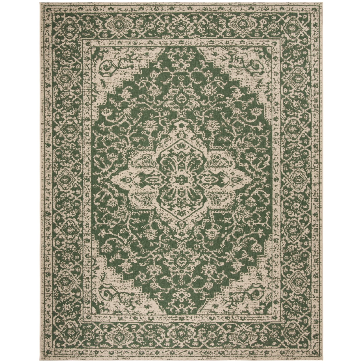 SAFAVIEH Beach House Stanice Medallion Indoor/Outdoor Runner Rug, Green/Creme, 2'2" x 14'