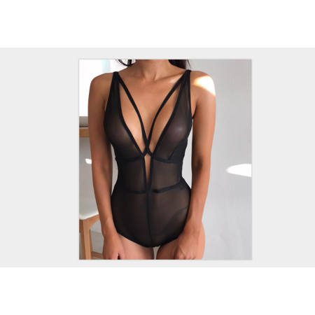 

Women s Summer Sexy Lingerie Bodysuit Solid Color Sleeveless Deep V Neck See Through Babydoll Underwear