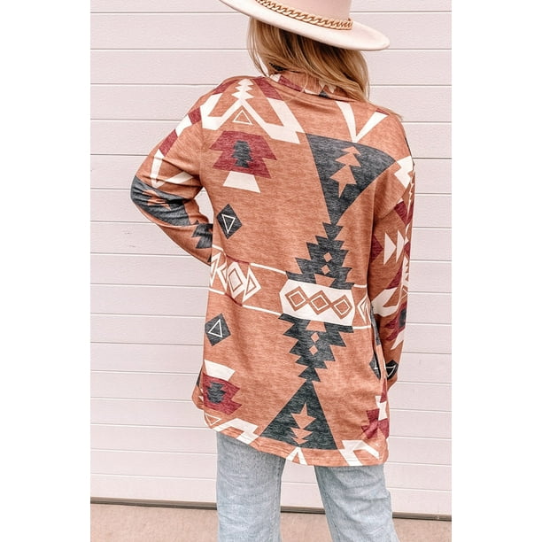 Aztec Print Western Open Front Long Cardigan in 2023