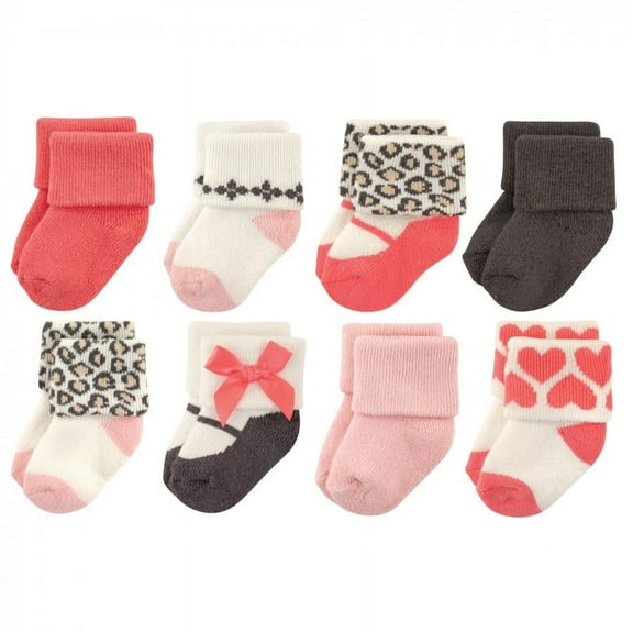 Luvable Friends Baby Girl Newborn and Baby Terry Socks, Leopard, 0-6 Months