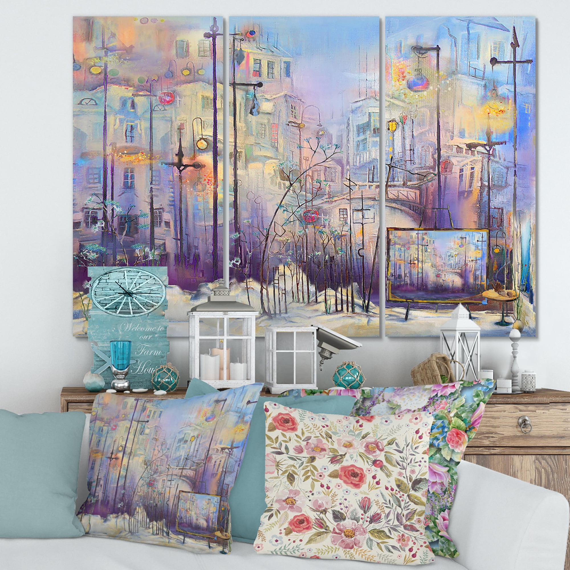 Designart ' Abstract Cityscape With Pastel ' Modern Canvas Wall Art Print