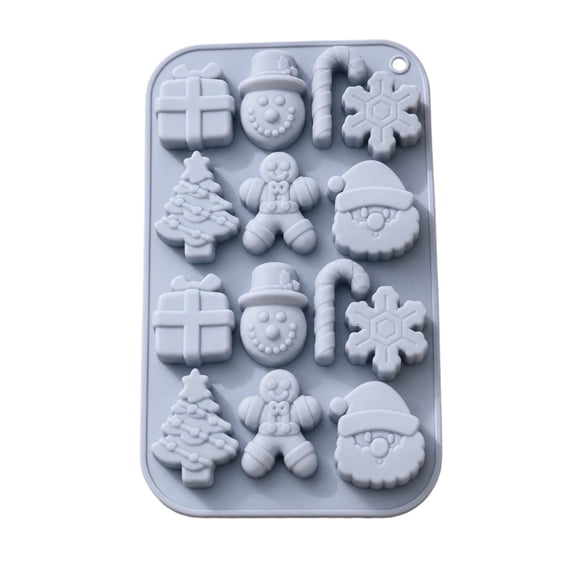 QISIWOLE 14-Cavity Christmas Silicone Molds for Baking, Santa Christmas Tree Snowman Gingerbread Man Candy Cane Gift Mold, For Jellies Candies Ice Cubes Wax Melts Soaps-Gray