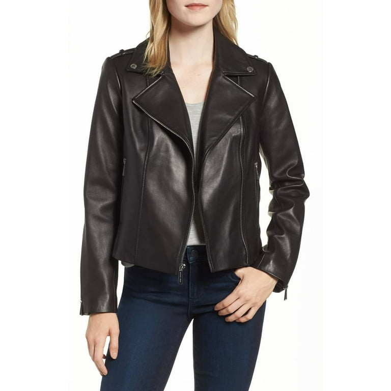 Michael Kors Petite Plus Size Classic Moto Leather Jacket