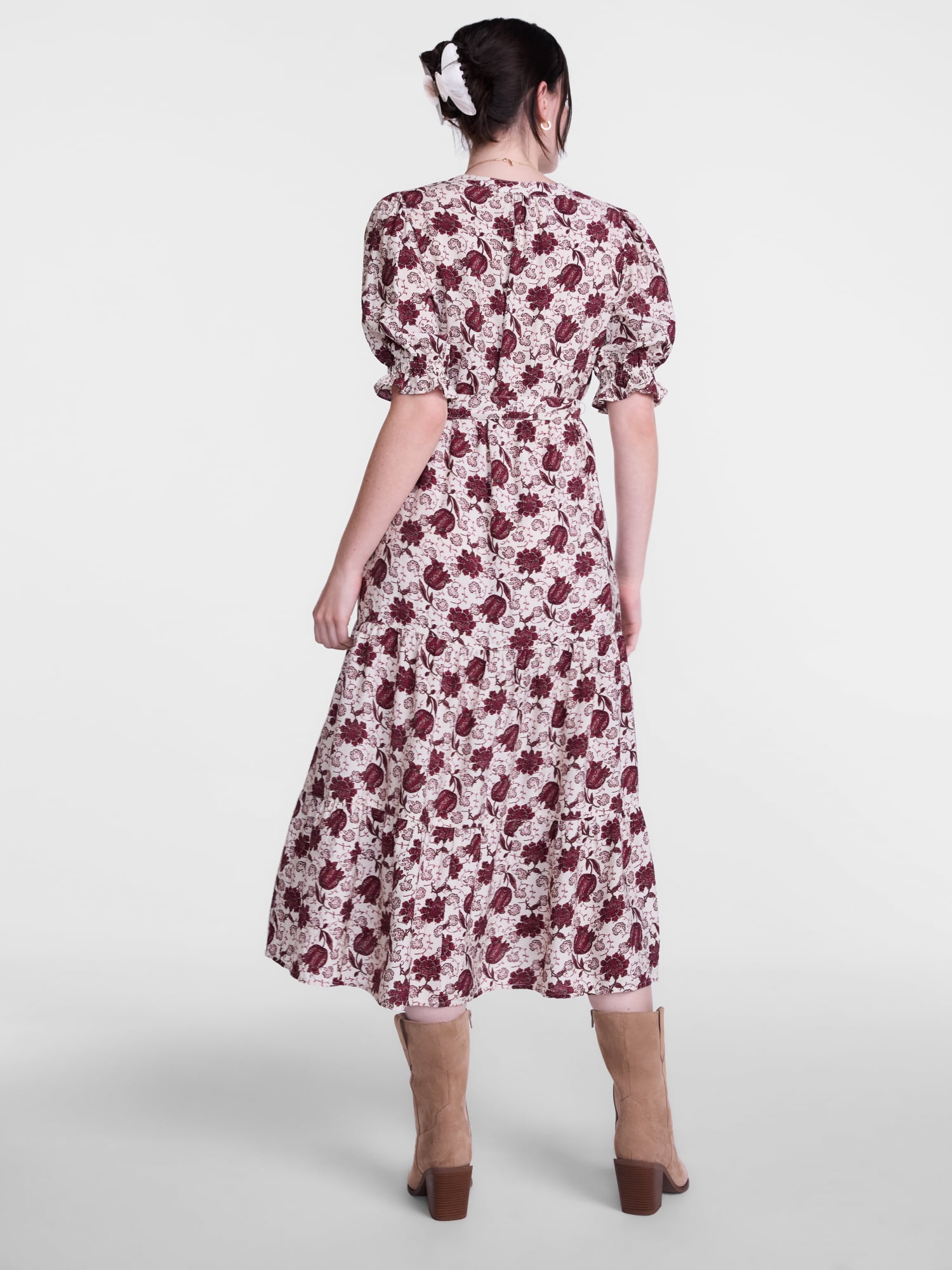 Scenario Women's and Women's Plus Tiered Midi Dress with Short Sleeves, Sizes XS-4X