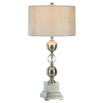 32 Inch Table Lamp Set of 2 - Drum Fabric Shade - Nickel Pedestal Base
