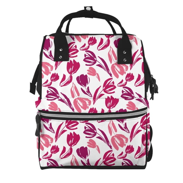 Easygdp Tulips Flowers para Bolsa de Bebé de Gran Capacidad con Múltiples Bolsillos, Bolsa de Pañales para Padres, Bolsa de Viaje Organizada y Elegante