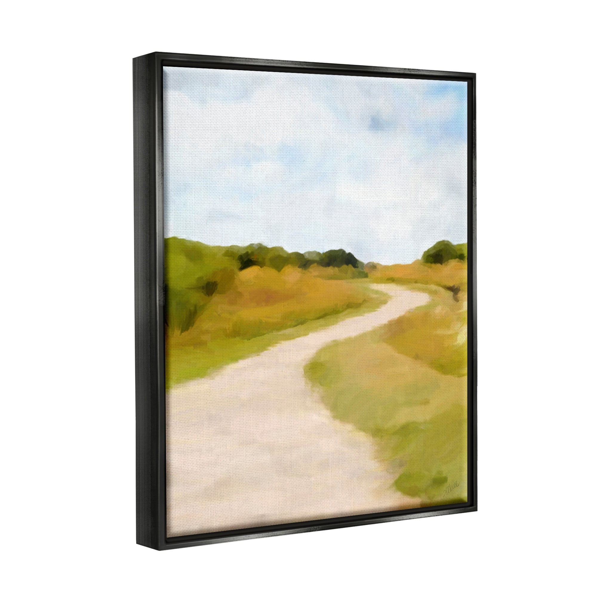 Stupell Industries Countryside Landscape Grassland Path Nature Vegetation Painting Jet Black Floating Framed Canvas Print Wall Art, Design by Amy Hall