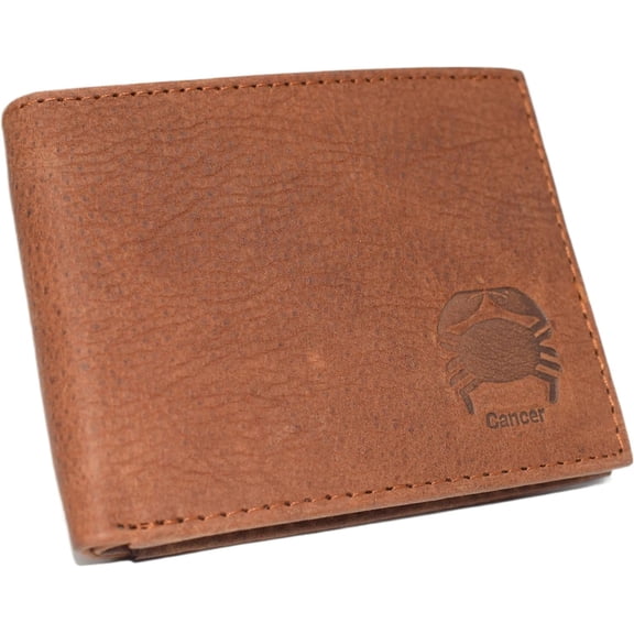 Cancer Men's RFID Blocking Real Leather Bifold Trifold Zodiac Sign Wallet Bifold