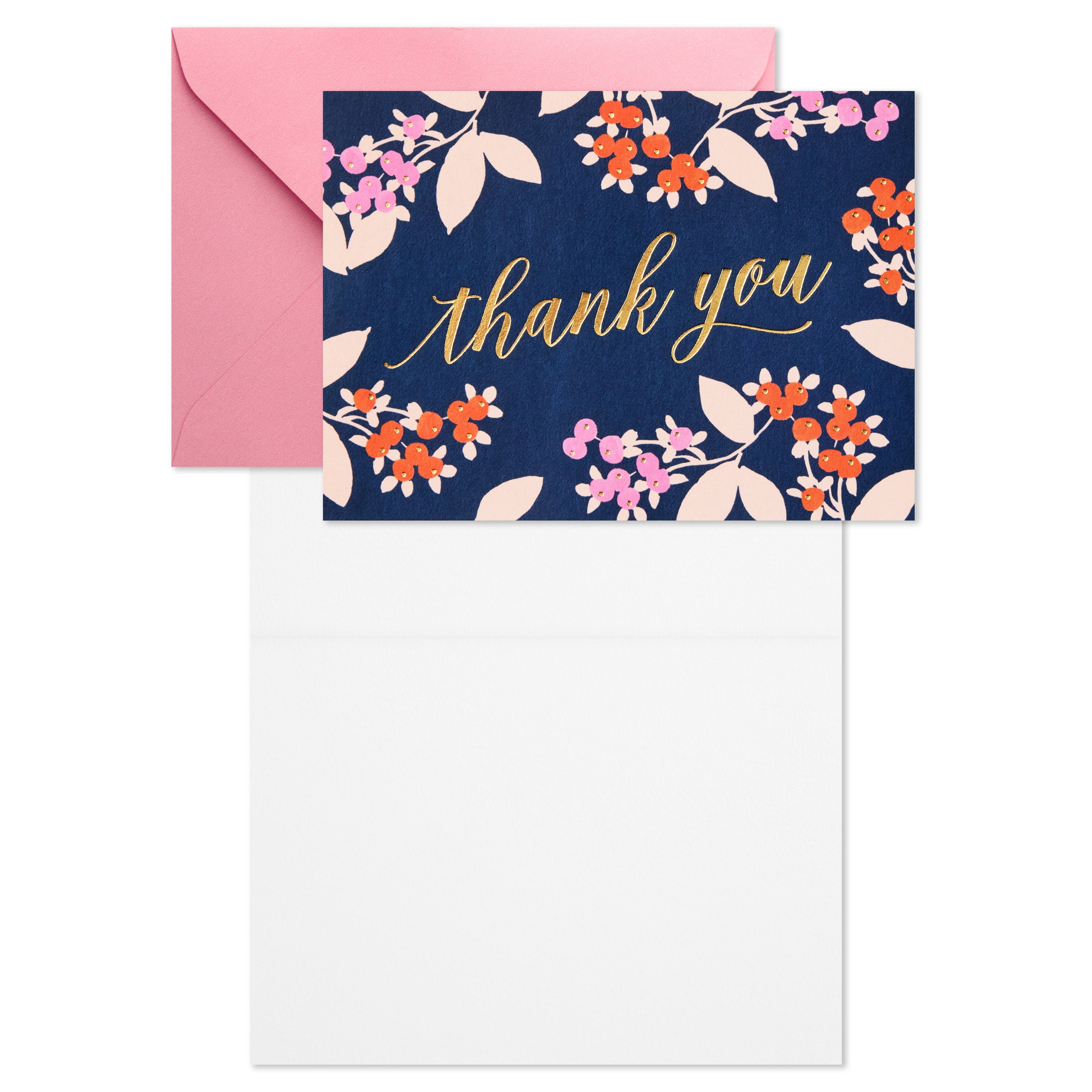 Hallmark Blank Thank You Notes (Flowers on Navy), 10 Count