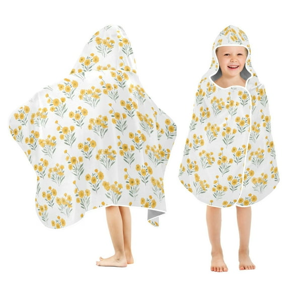 joogoo Yellow Floral Kids Hooded Beach Towel Baby Bath Towel 23.5"x50"